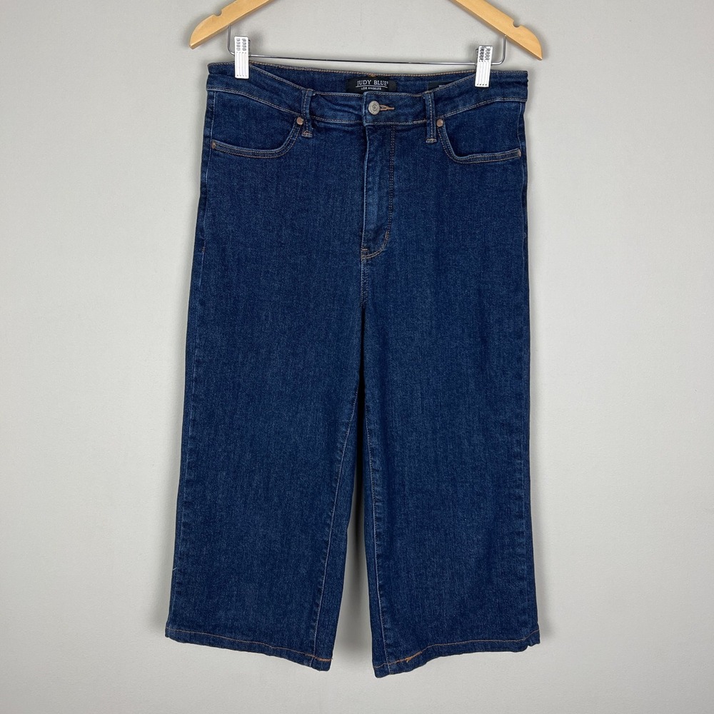 Judy Blue Wide Leg Crop Jeans Womens 13/31 Blue Denim Dark Wash Stretch Casual
